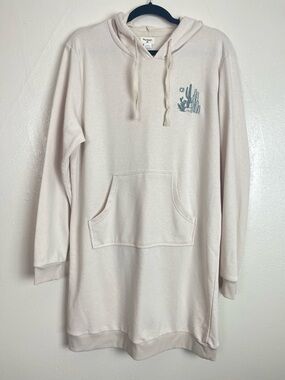 Cream long tunic Hoodie with Desert Cactus Embroidery